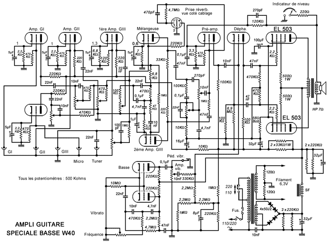 Schéma de l'amplificateur guitare basse W40