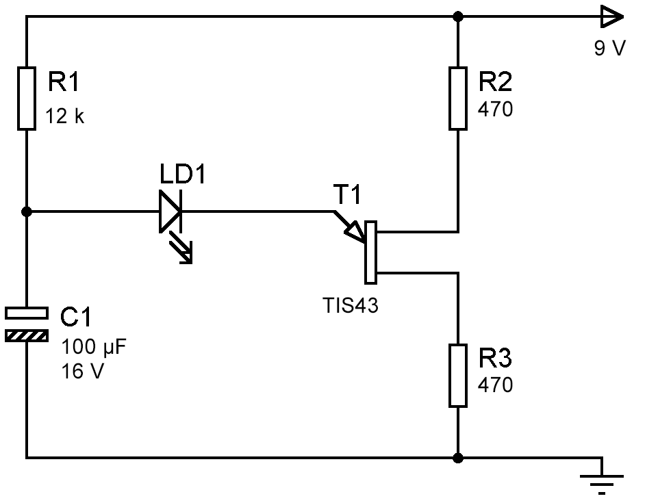 Schéma d'un clignotant à LED avec un transistor unijonction