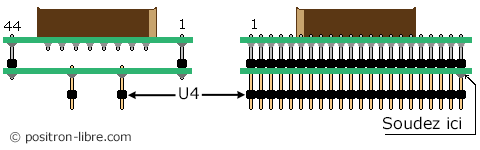 Montage final et complet de l'adaptateur plcc44 dil44 en soudant le connecteur U4